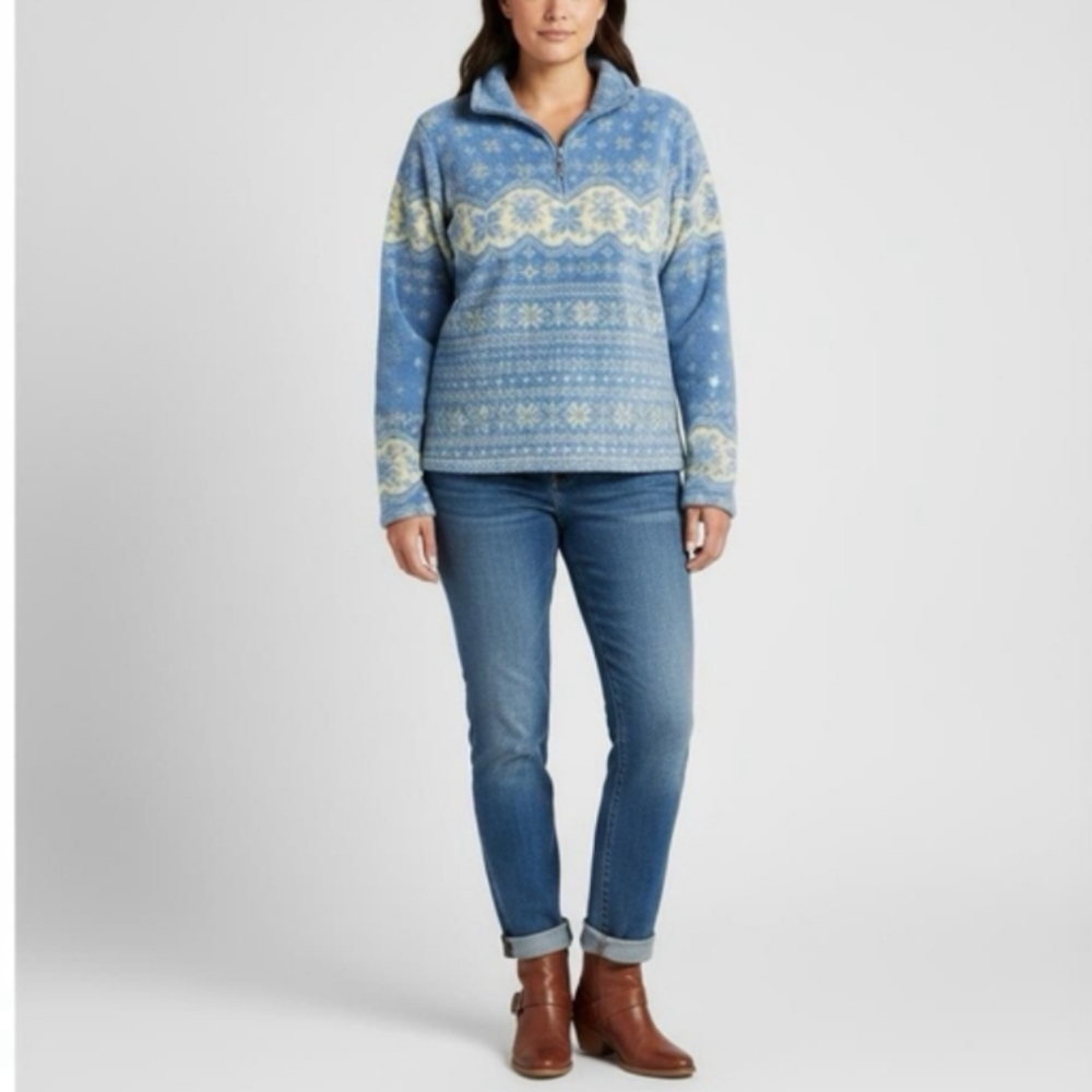Talbots Icelandic Fair Isle Snowflake 1/4 Zip Fleece Pullover